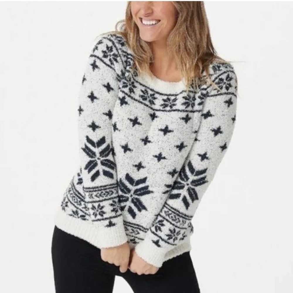 BAREFOOT DREAMS CozyChic Seaside Pullover Sweater Fair Isle size XS
